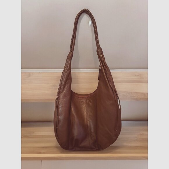 P. Sherrod & Co. Brown Leather Hobo Bag With Braided Handle Detailing Measures A - Picture 4 of 9